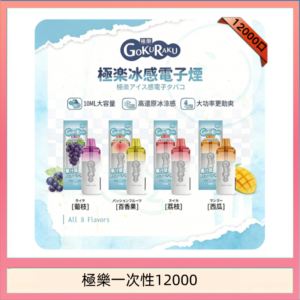 【8種口味】極楽 12000口一次性電子煙|超大容量 |口感絲滑|新品